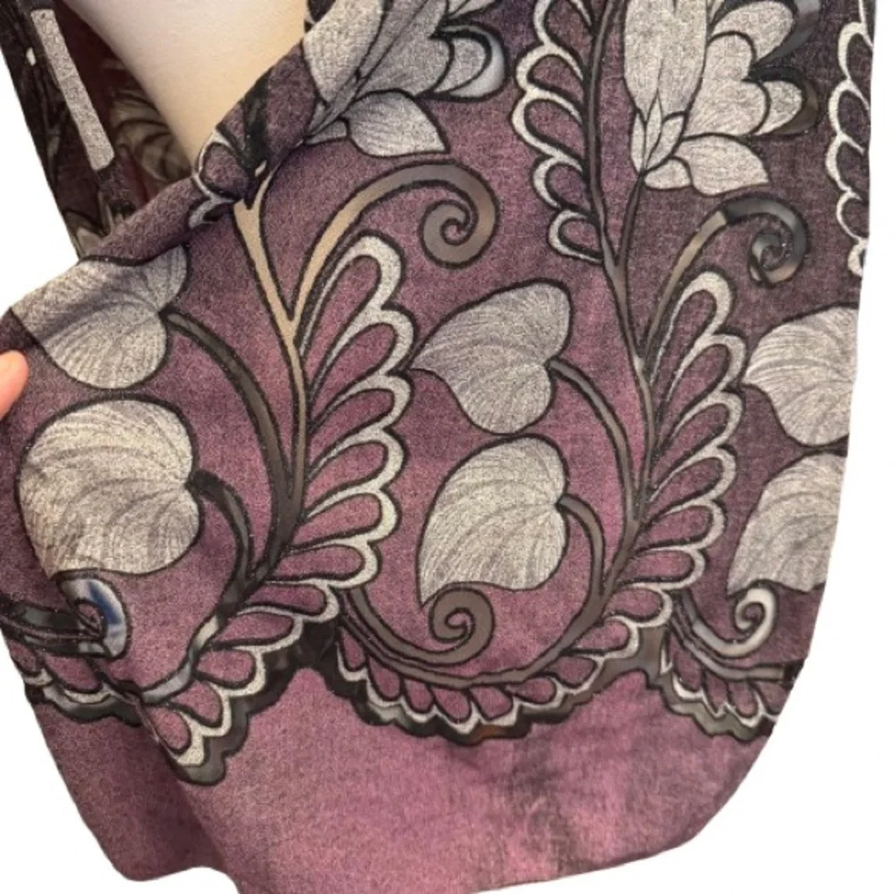 Reversible Purple & Black Floral Scarf – 14” x 60” Lightweight Day to Night